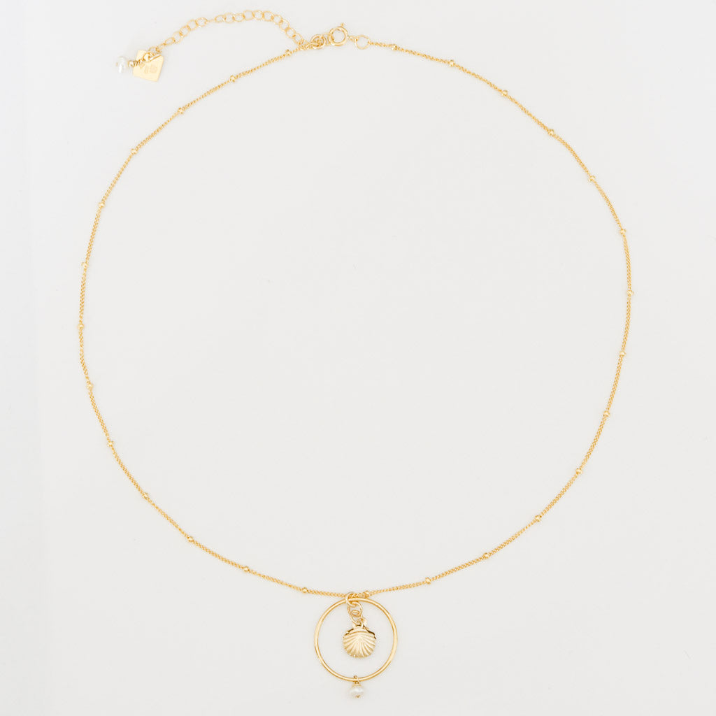Halo Seashore Necklace whole- Gold and Pearl