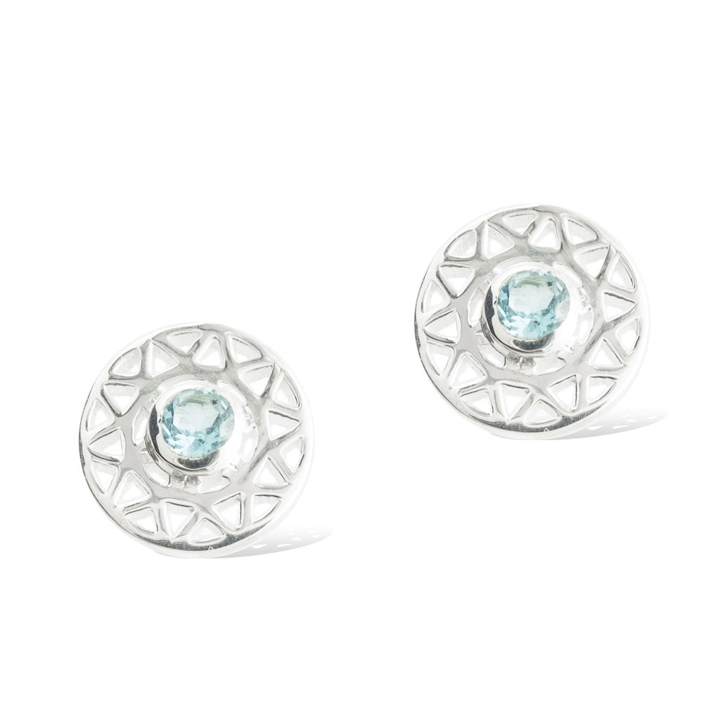 TARAXACUM EARRINGS - Sterling Silver with Swiss Blue Topaz front