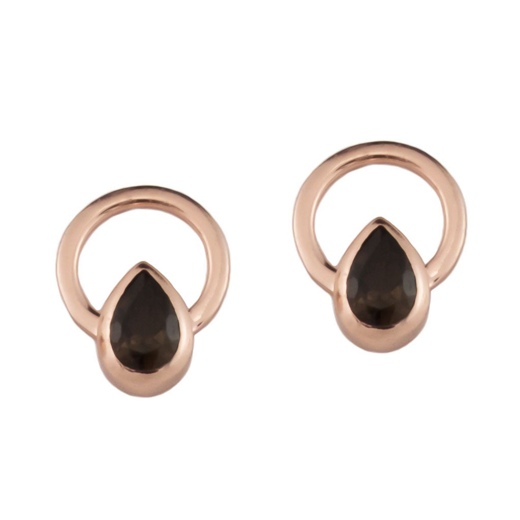 TEARDROP SINGLE RAY EARRINGS -  Rose Gold with Smoky Quartz
