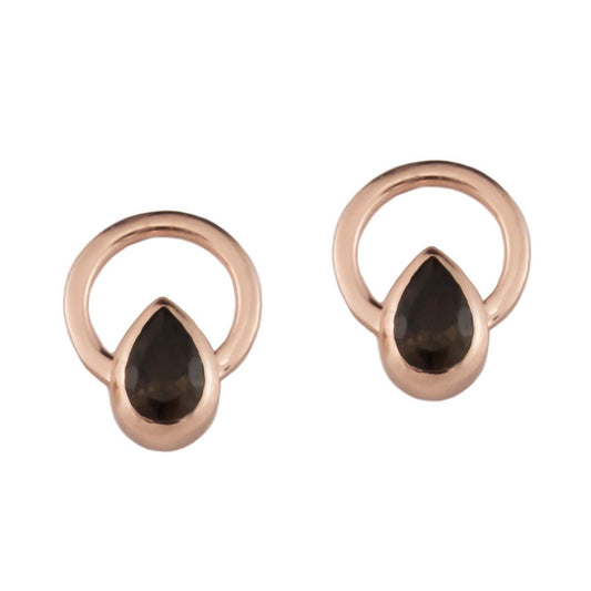 TEARDROP SINGLE RAY EARRINGS -  Rose Gold with Smoky Quartz