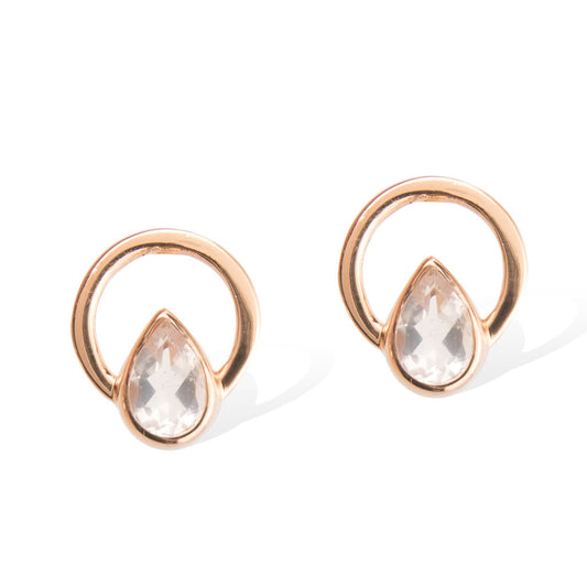 TEARDROP SINGLE RAY EARRINGS -  Rose Gold with Rose Quartz