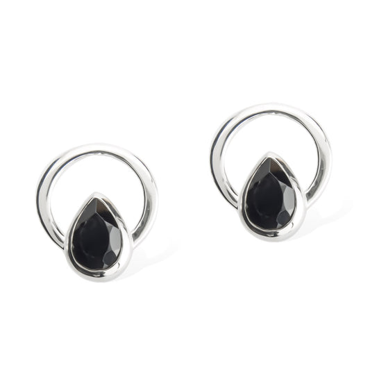 TEARDROP SINGLE RAY EARRINGS -  Sterling Silver with Black Spinel
