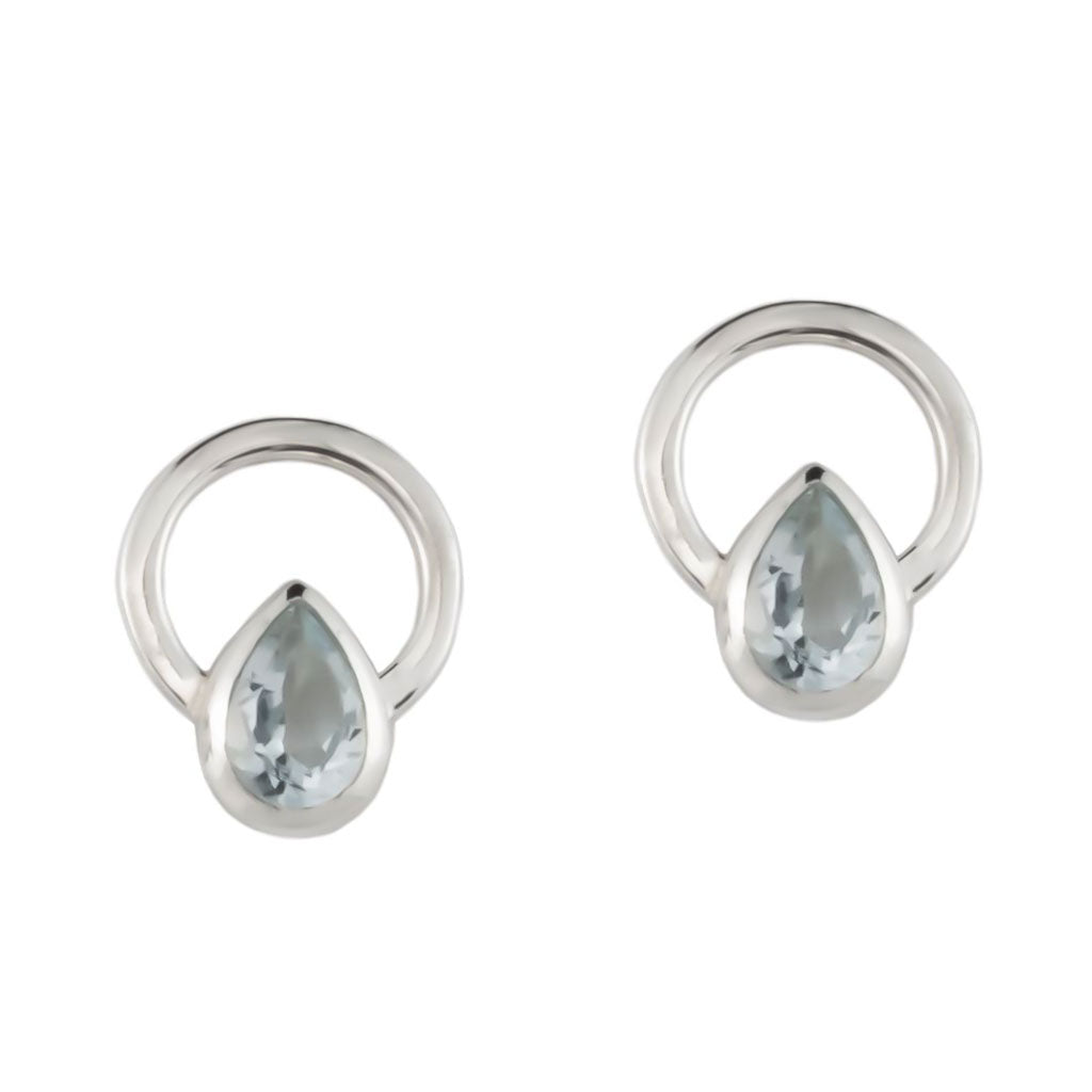 TEARDROP SINGLE RAY EARRINGS - Sterling Silver with Clear Quartz