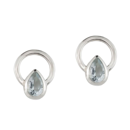 TEARDROP SINGLE RAY EARRINGS -  Sterling Silver with Clear Quartz