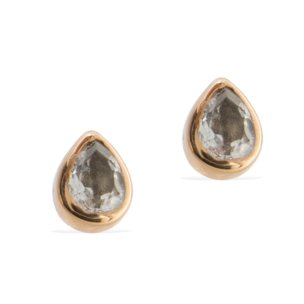 TEARDROP STUD EARRINGS -  Rose Gold with Clear Quartz