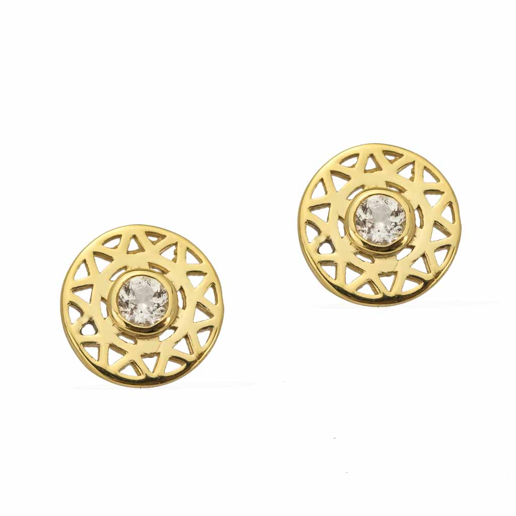 Taraxacum-Earrings-Gold-with-Clear-Quartz frontview