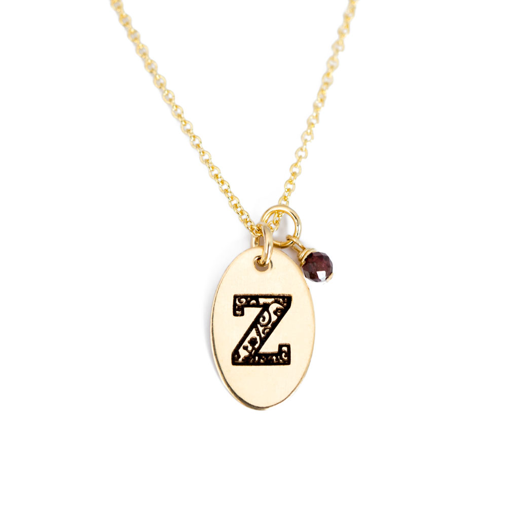 Z - Birthstone Love Letters Necklace Gold and Red Garnet