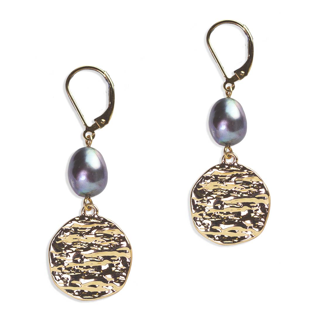 Atlantis Pearl Drop Earrings - Gold and Dark Pearl