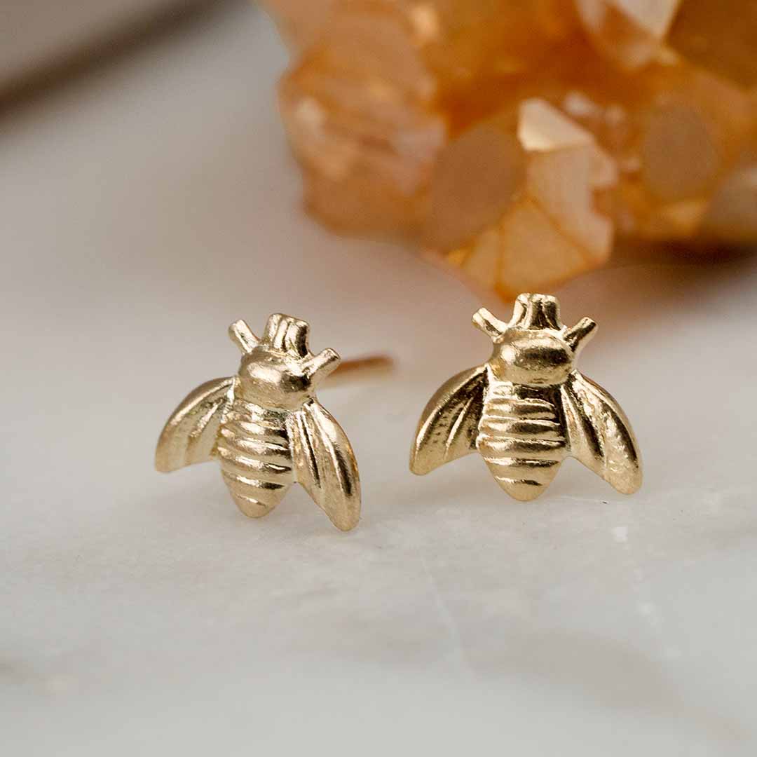 Honey Bee Stud Earrings - Gold