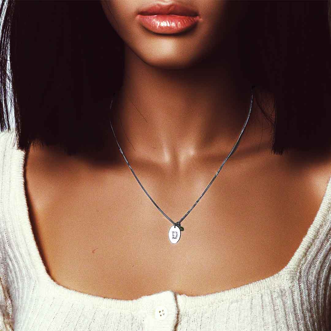 model wearing Initial necklace A - Silver