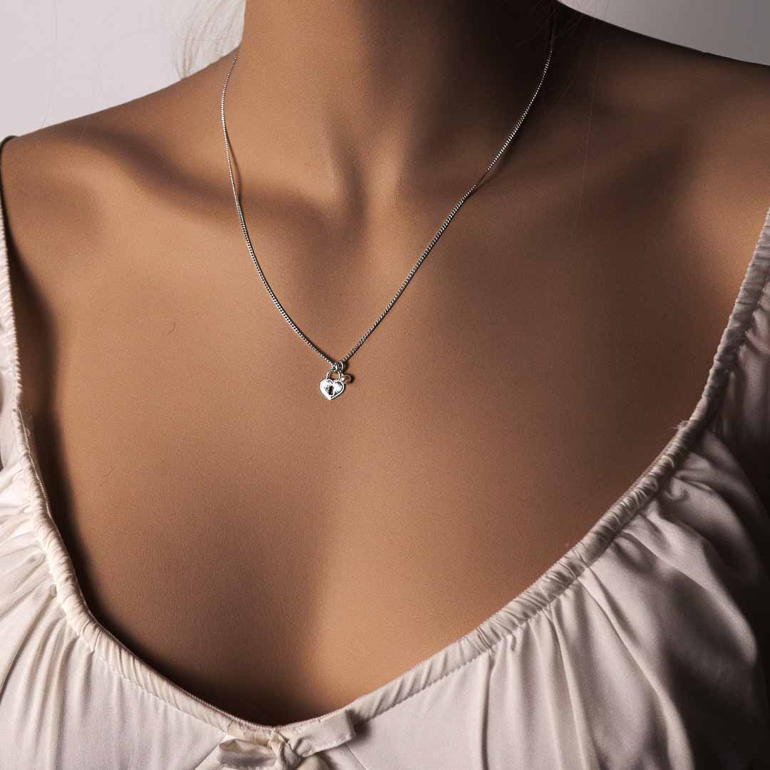 model wearing Love Locket Necklace - Silver and Pearl