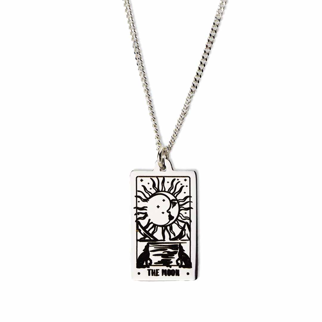 The Moon Tarot Card Necklace - Silver