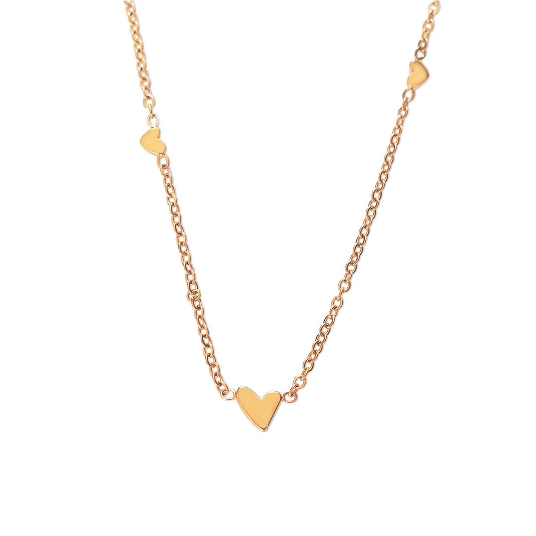 3 heart necklace gold