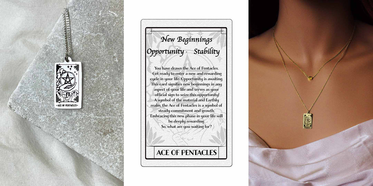 Ace Of Pentacles necklace and meaning card