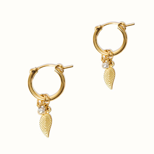 Leaf Charmed Hoop Earrings - Gold