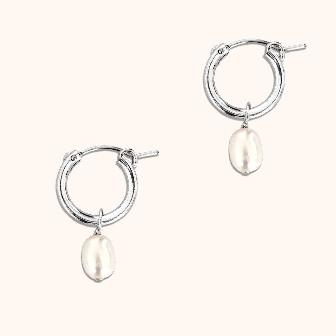Pearl Charmed Hoop Earrings - Silver and Pearl