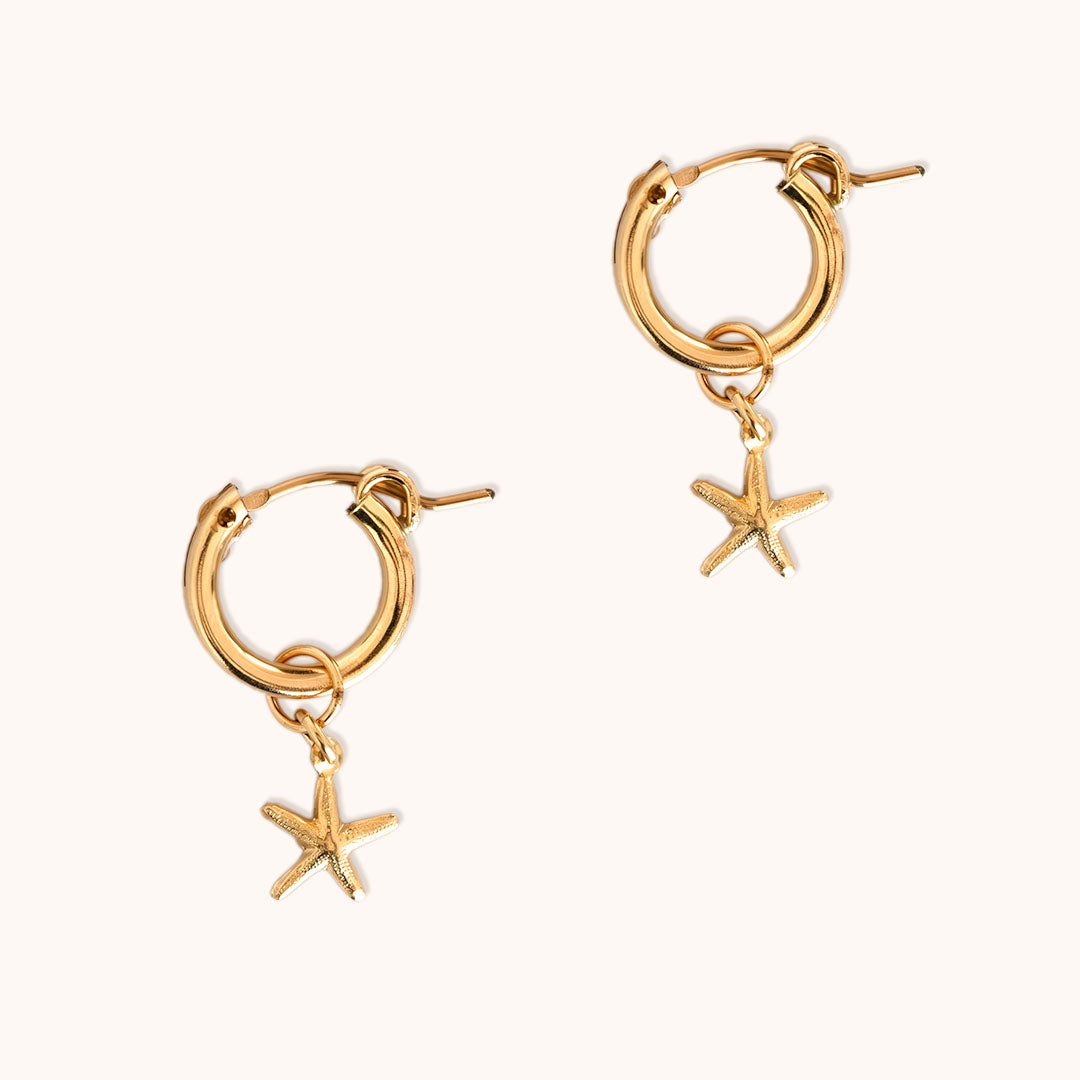 Starfish Charmed Hoop Earrings - Gold