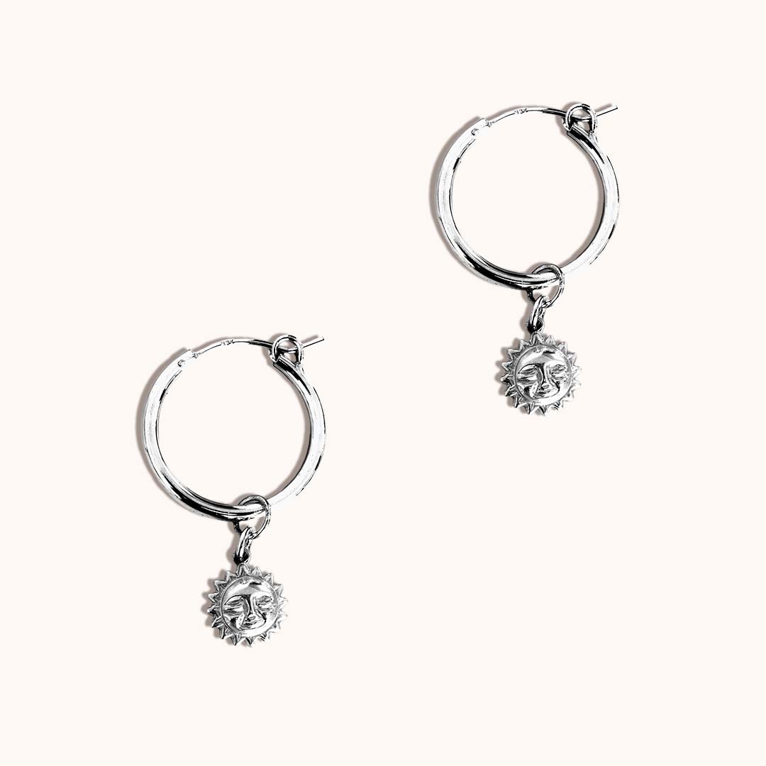 Sun Charmed Hoop Earrings - Silver