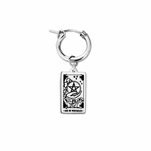 Ace Of Pentacles Tarot Hoop Earring - Silver