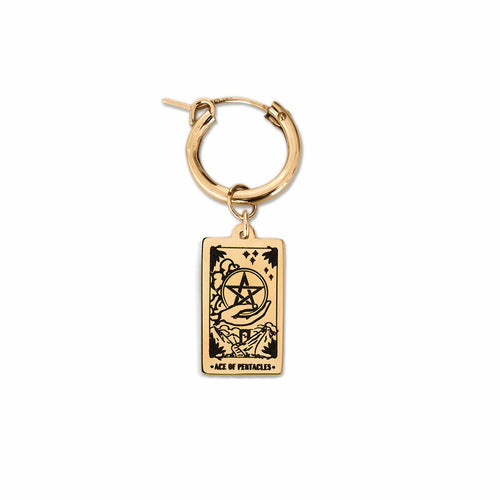 Ace Of Pentacles Tarot Hoop Earring - Gold