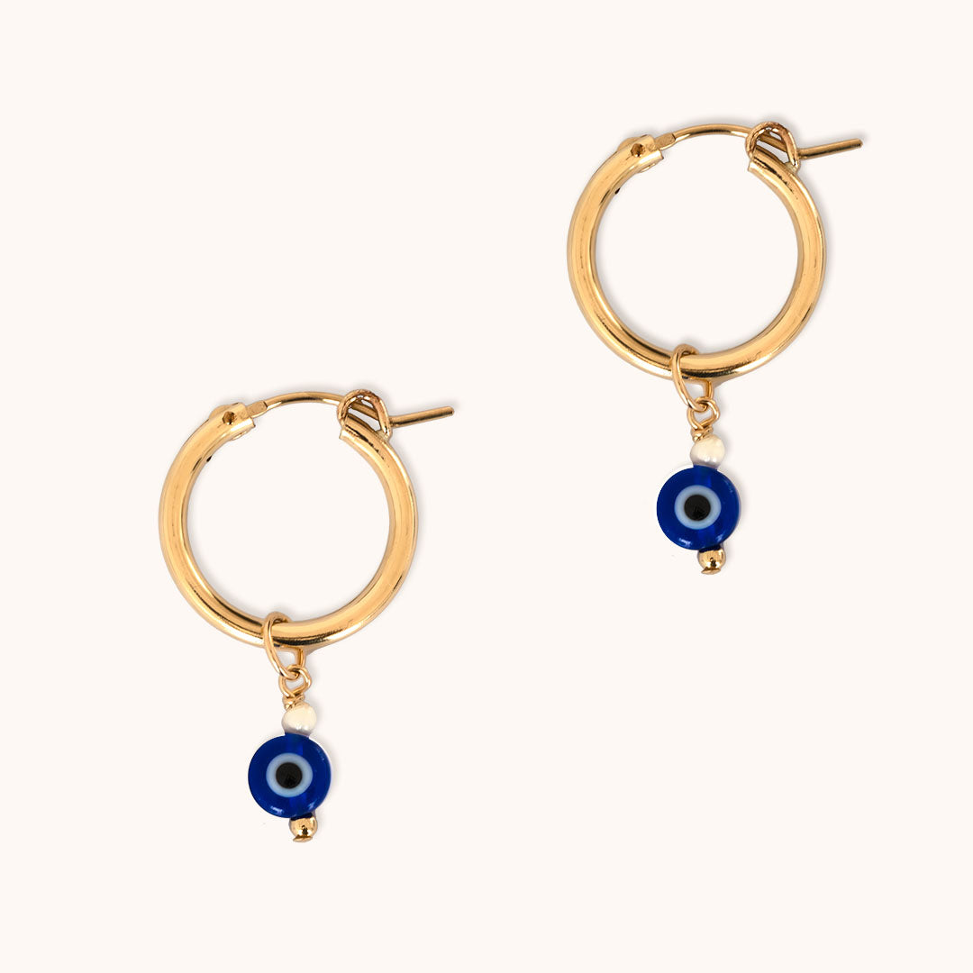 Evil Eye Charmed Hoop Earrings - Gold and Pearl