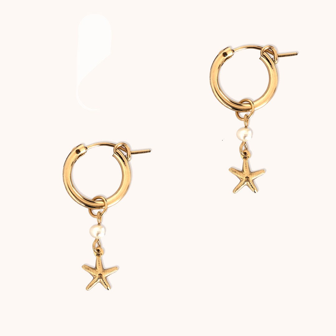 Starfish Pearl Charmed Hoop Earrings - Gold and Pearl