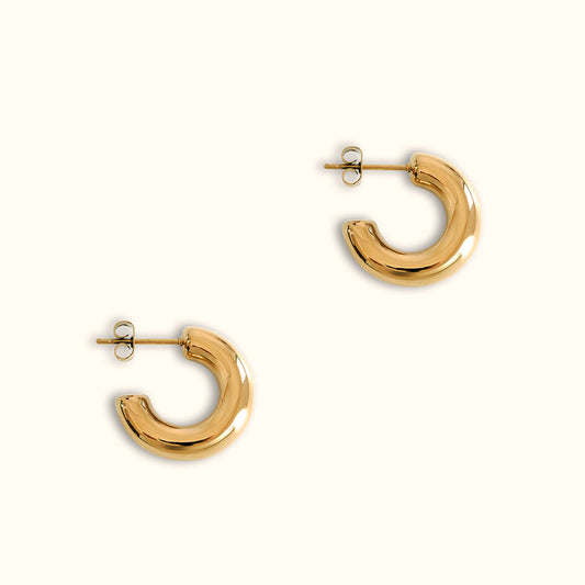 Chunky Huggie Hoop Earrings - Gold