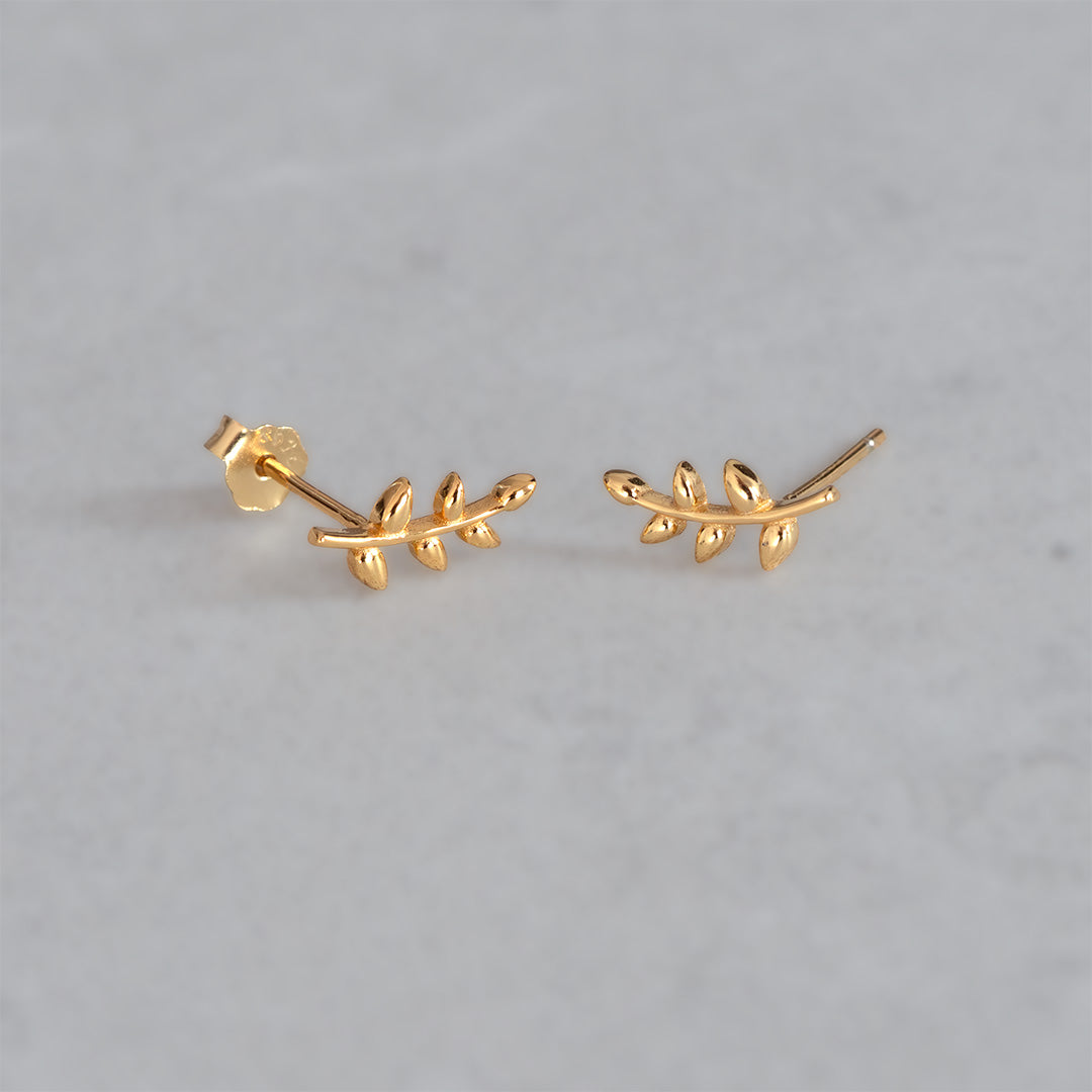 Dainty Leaf Earrings Gold flatlay