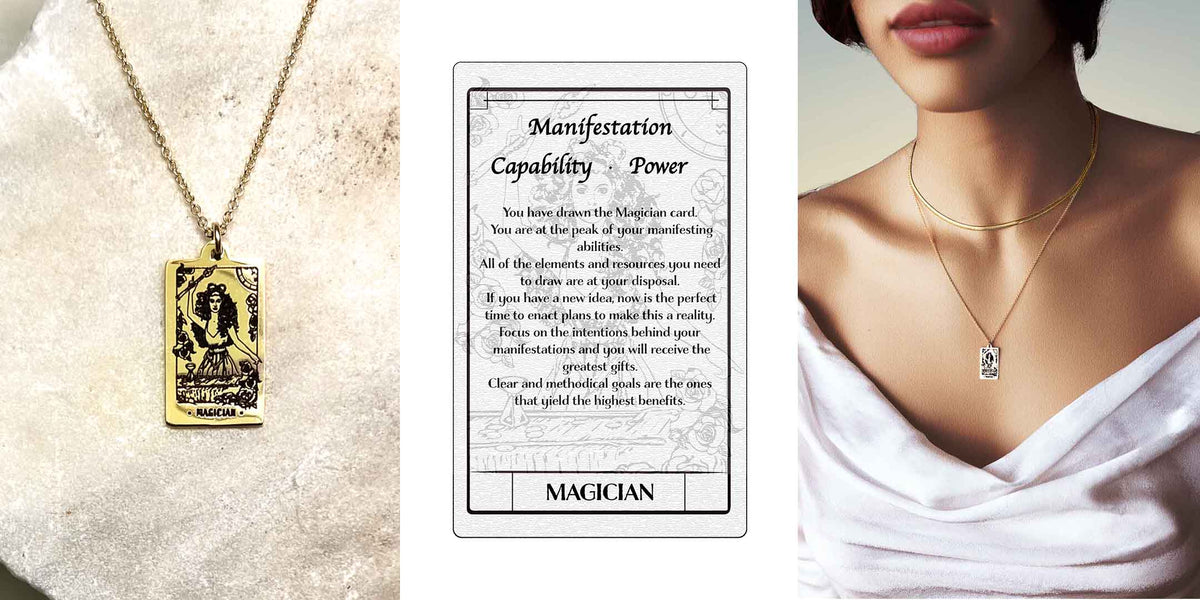 The Magician Tarot card necklace and meaning cards