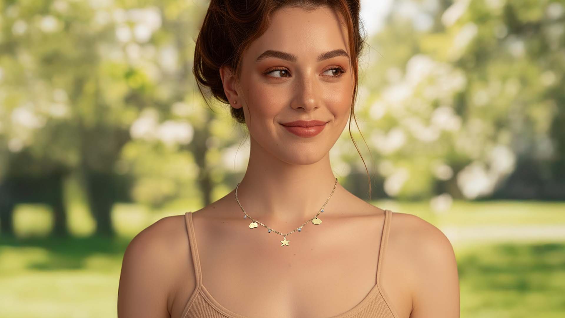 Model wearing Seashore neklace gold