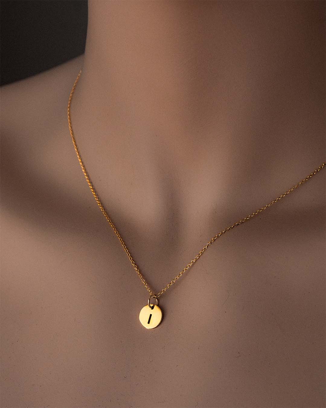 model wearing Initial Necklace I - Gold