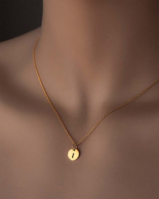 model wearing Initial Necklace I - Gold