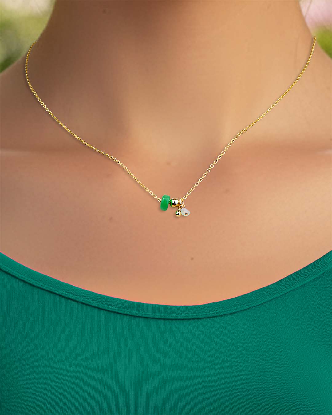 Model wearing Jade & Opal Dream Weaver Necklace - Gold
