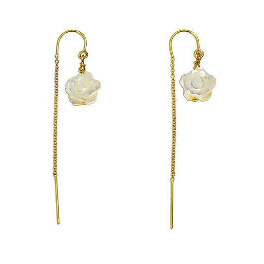 Rose Threader Earrings - Gold and Mother of Pearl
