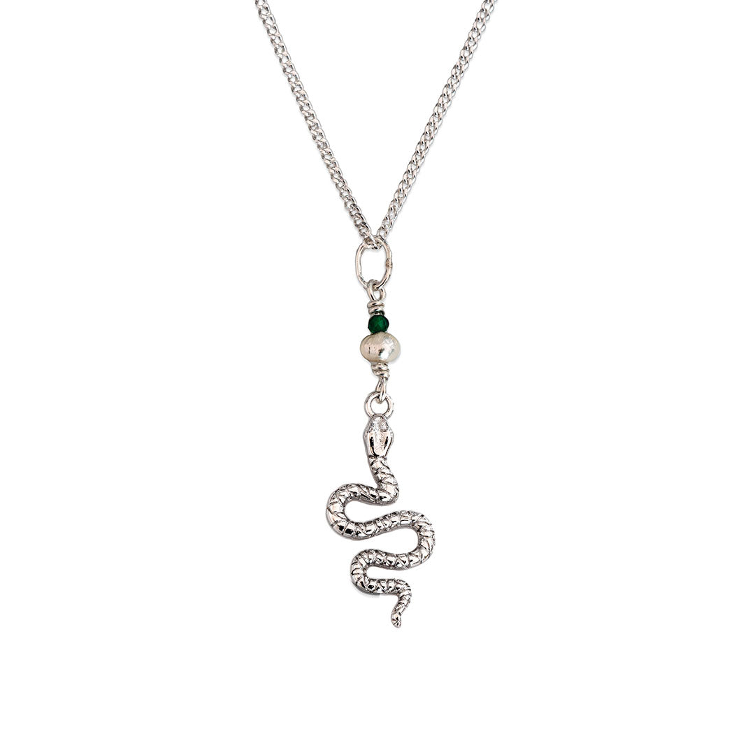 Serpent Necklace - Silver and Pearl