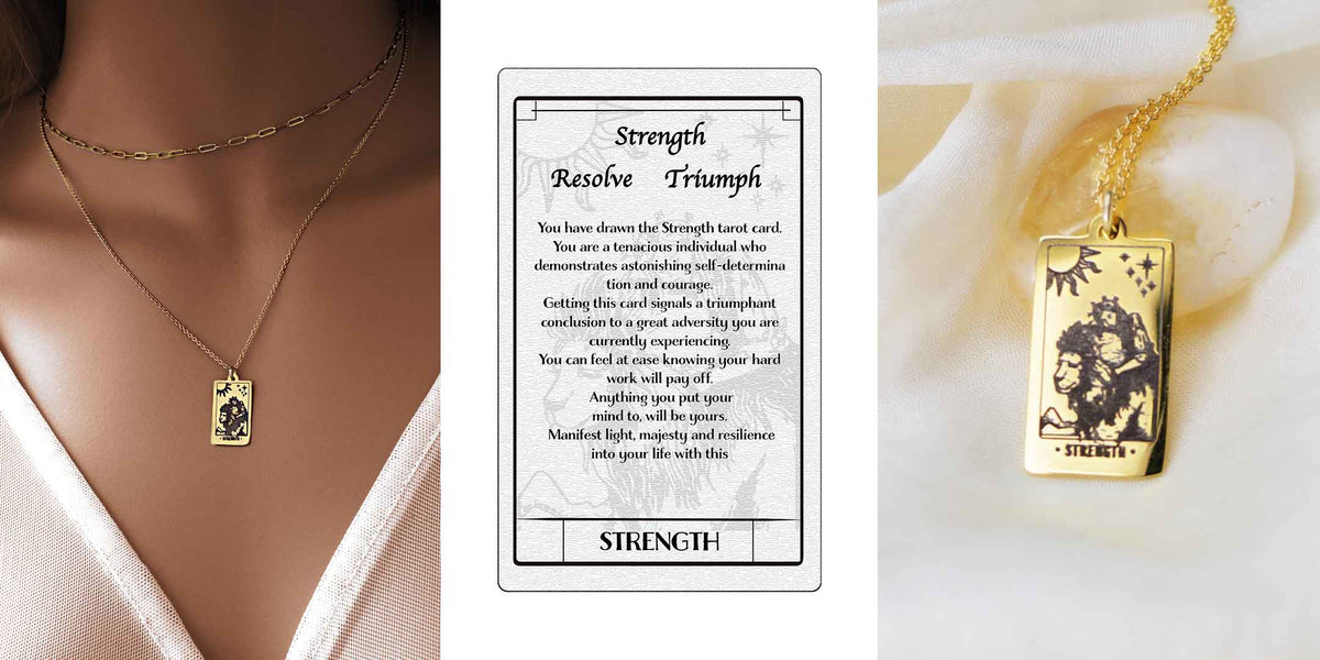 Strength Tarot necklace and meaning card