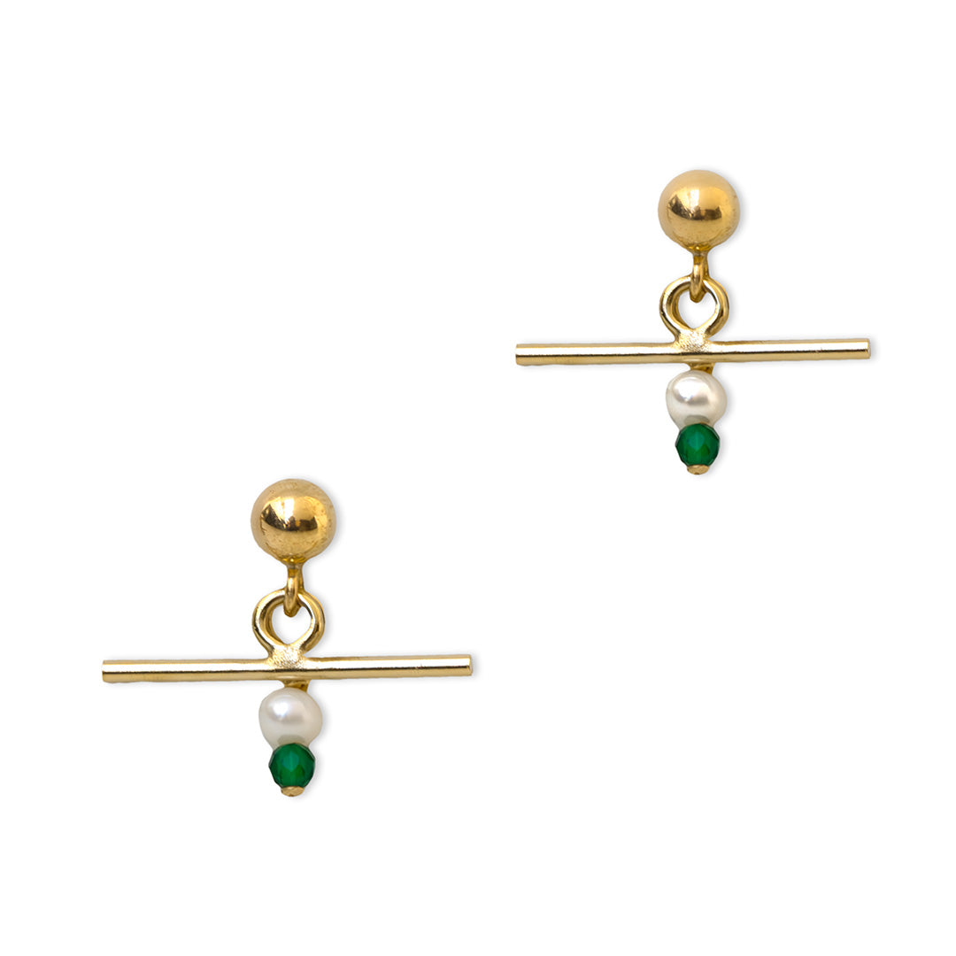 T Bar Earrings - Gold and Pearl