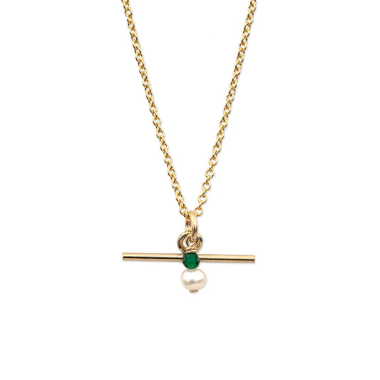 T Bar Necklace - Gold and Pearl