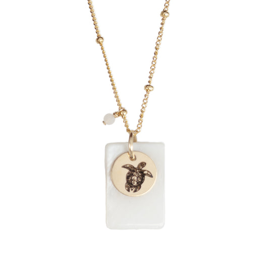 Enchanted Turtle Necklace - Gold and Pearl
