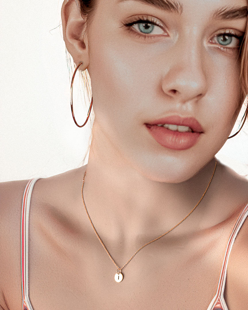 Model wearing Initial Necklace I - Gold
