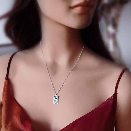 model wearing Tarot Magician Necklace - Silver