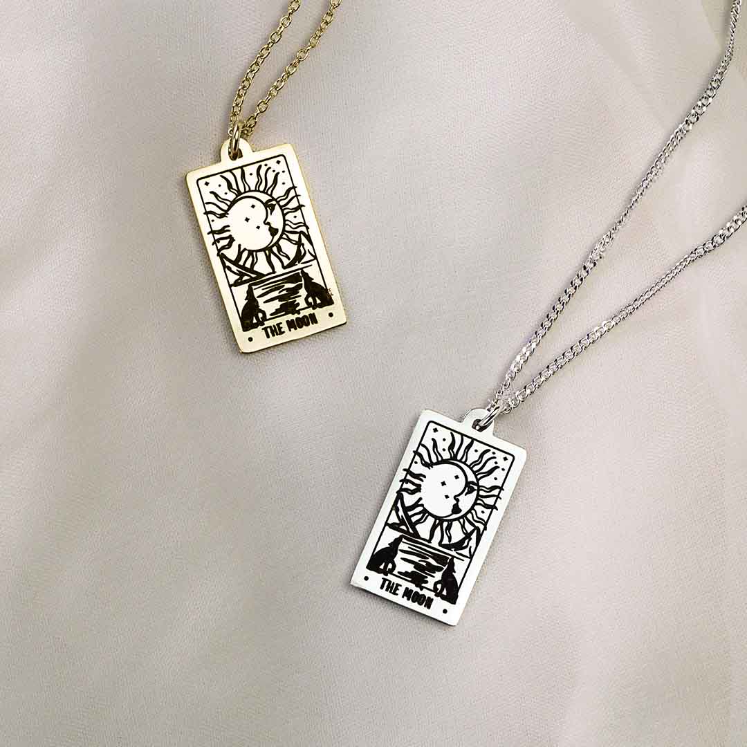moon tarot card necklaces gold and silver