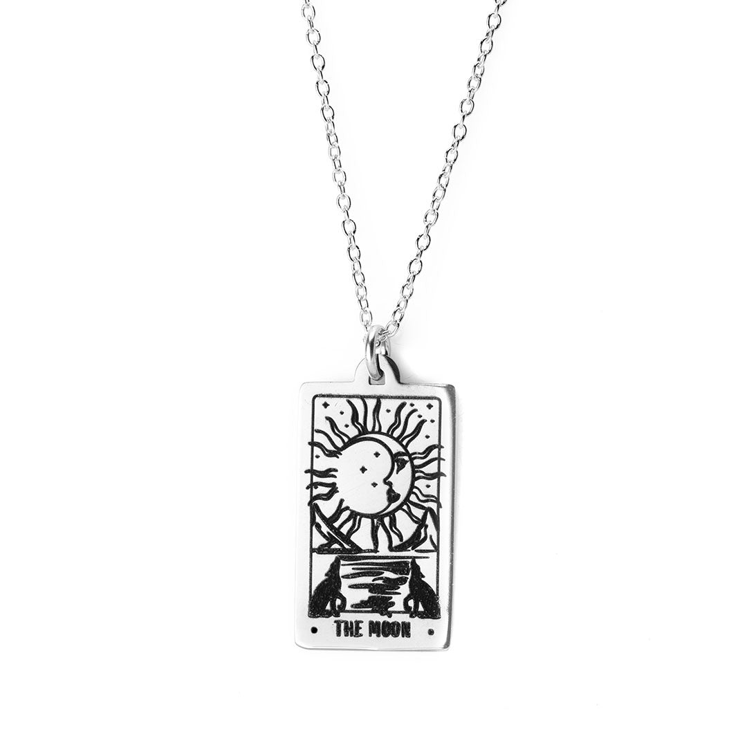 The Moon Tarot Card Necklace - Silver