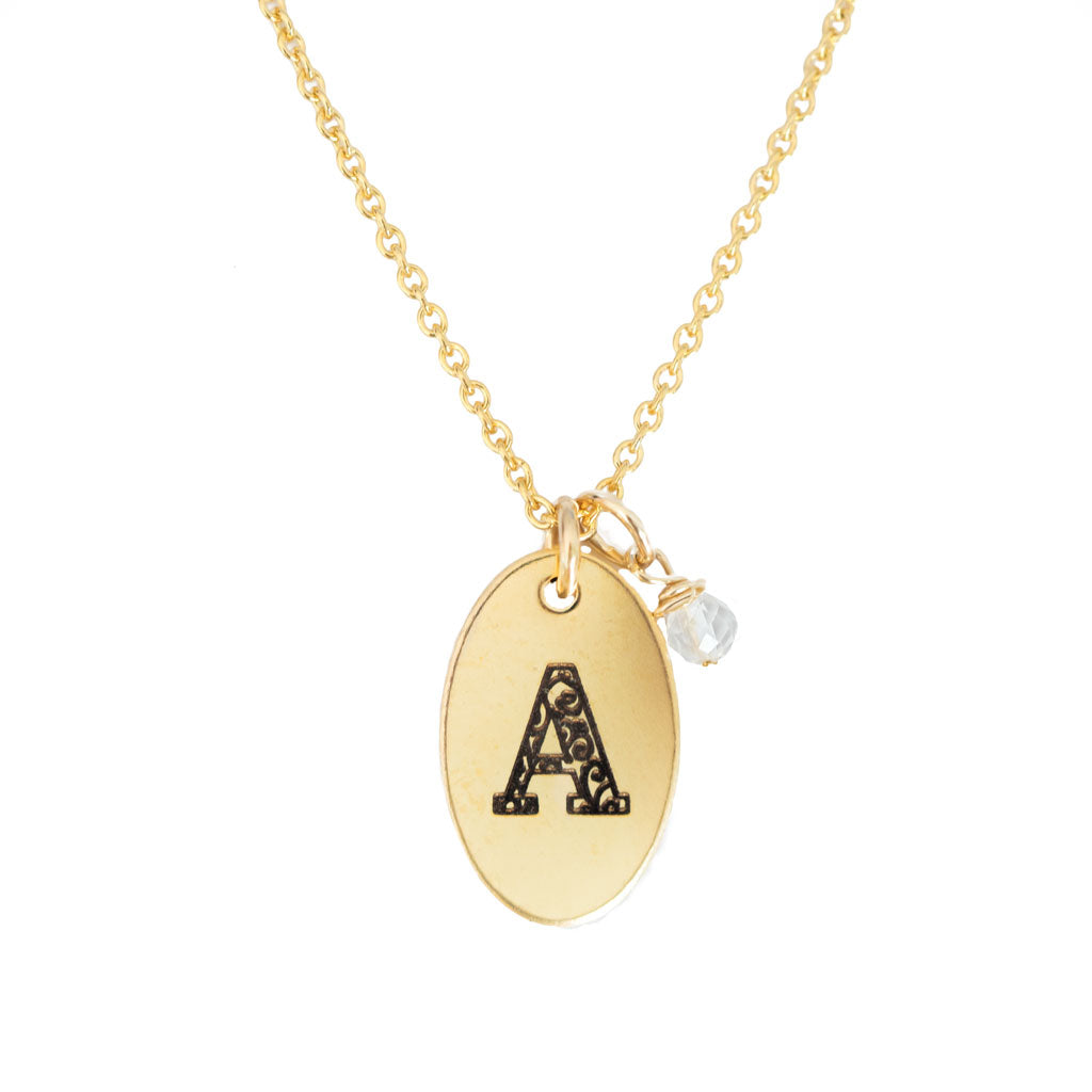 A - Birthstone Love Letters Necklace Gold-and-Clear-Quartz