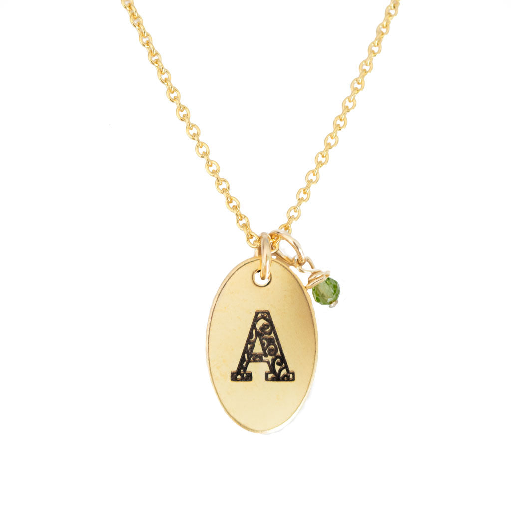 A - Birthstone Love Letters Necklace Gold-and-Peridot