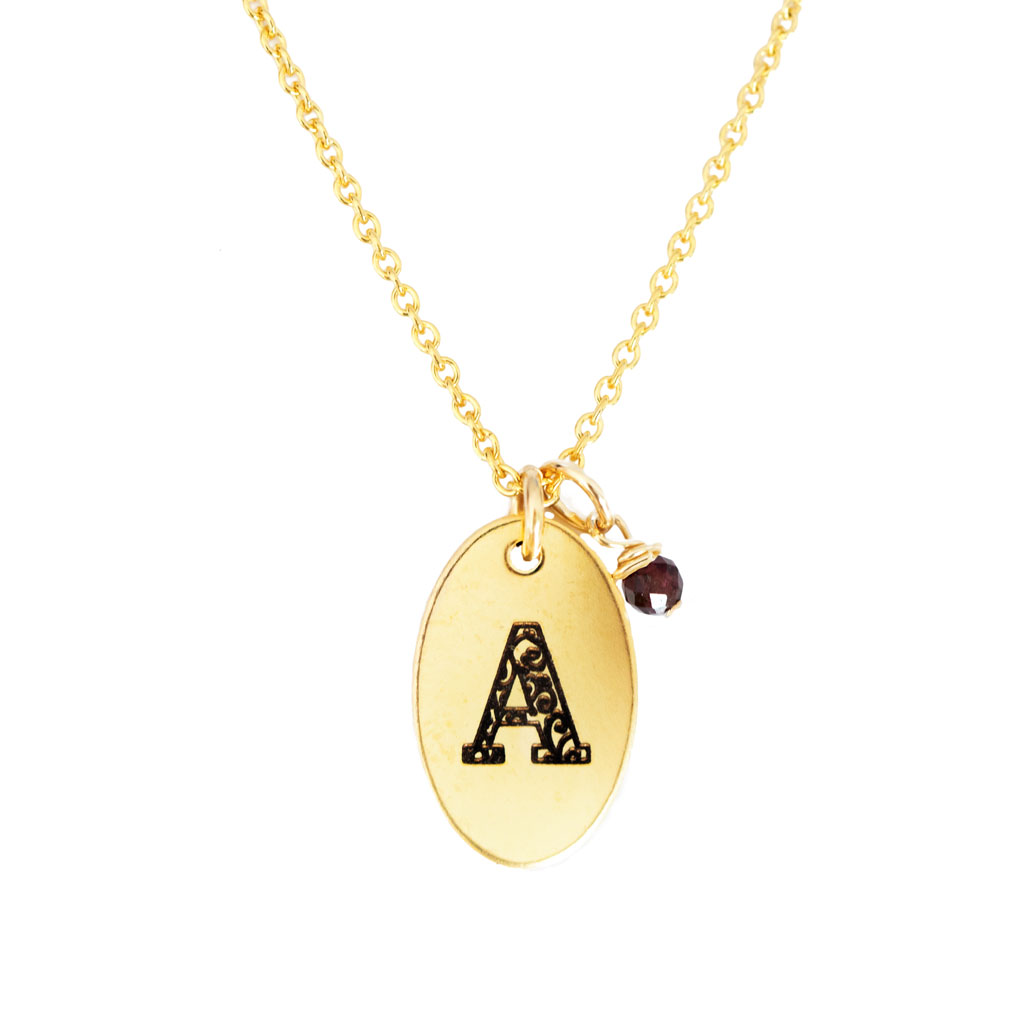 A - Birthstone Love Letters Necklace Gold and Red Garnet