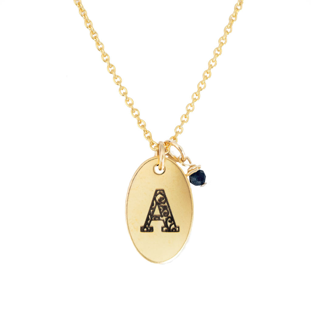 A - Birthstone Love Letters Necklace Gold-and-Sapphire
