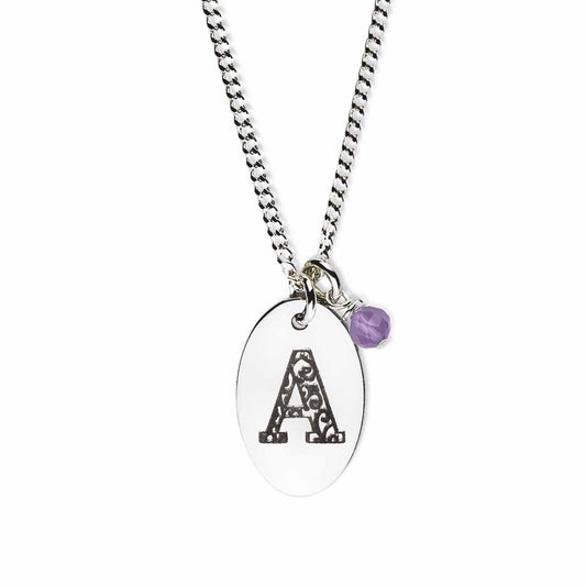 Initial-necklace-A-silver amethyst