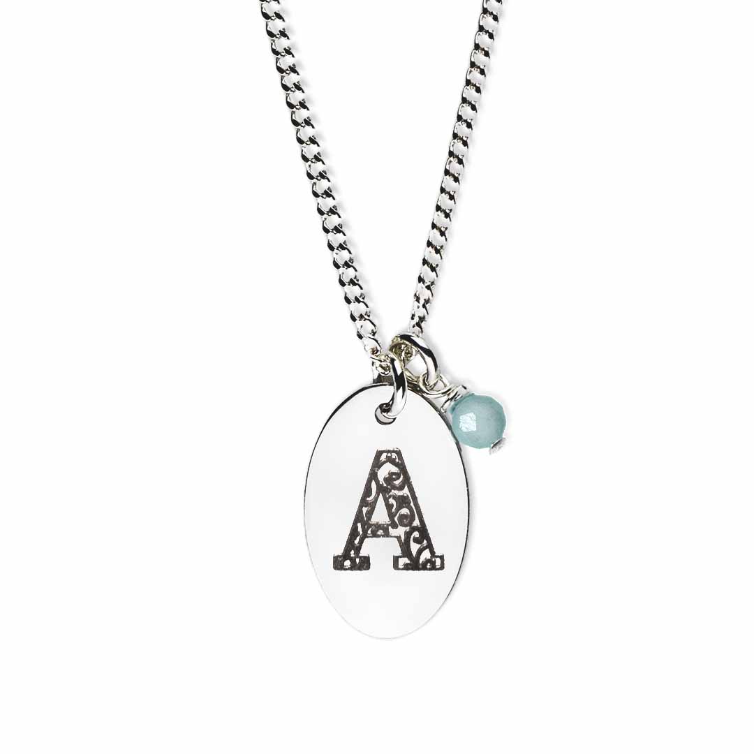 Initial-necklace-A-silver aquamarine