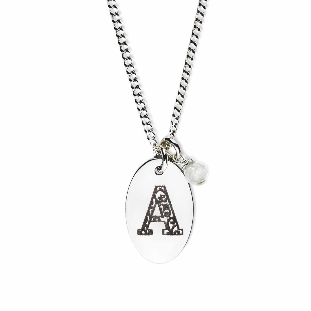 Initial-necklace-A-silver clear quartz